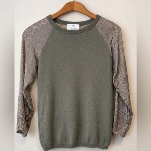 Allude Olive Green Lace Sleeve Sweater